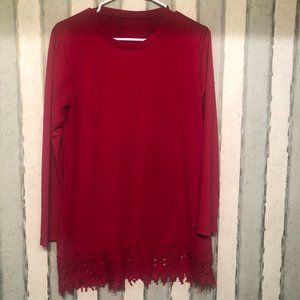 Bright Red Tunic Top with Lace Large